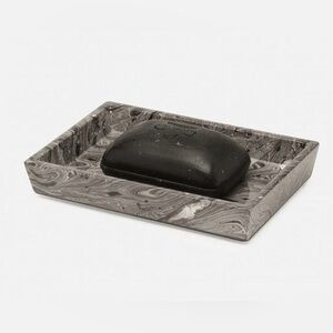 NEW Pigeon & Poodle Gray + Black Marble Lacquered Wood Soap Dish/Tray